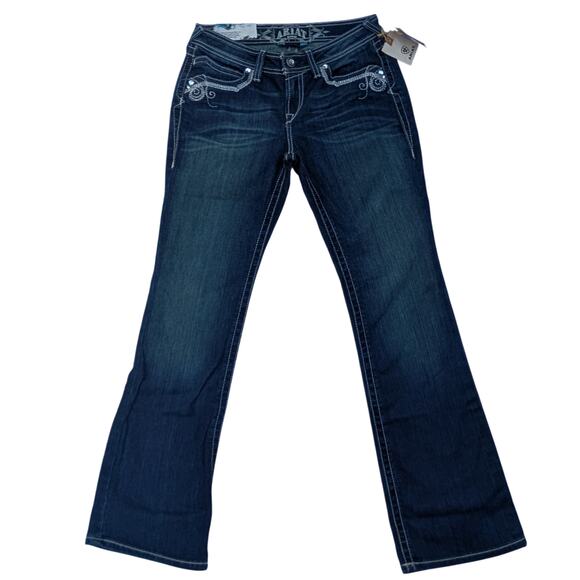 NWT Ariat Turquoise Women’s Jeans 29 Boot Cut Dark Wash Embroidered Pockets Y2K - Picture 1 of 13